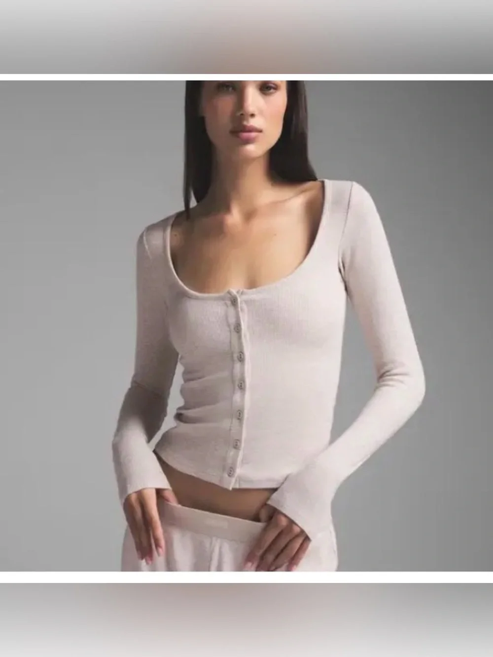 SKIMS COTTON RIB CARDIGAN STYLE: LS-LST-6749W COLOR: OATMEAL HEATHER SIZE: M - Picture 1 of 2